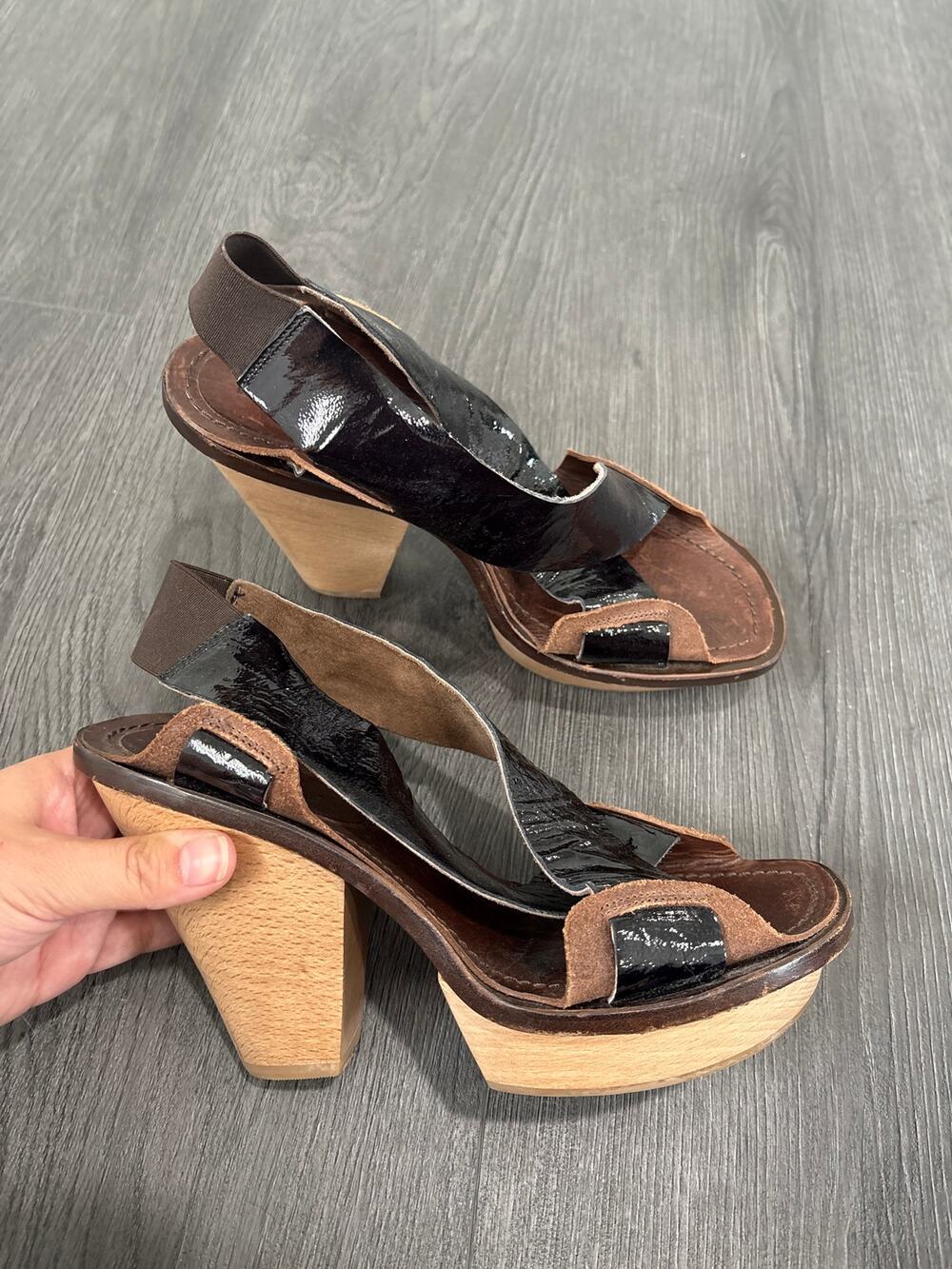 Marni Patent Leather Wooden Heel Platform Sandals EU 40 US 10